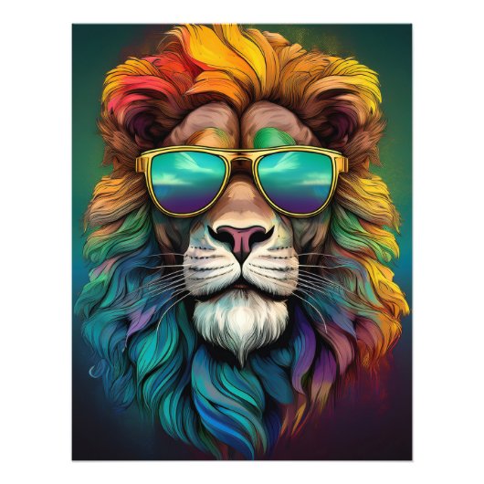 🦁 Regenbogen-Löwe Poster – Wild trifft auf Funky (Vorne)