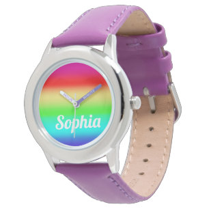 Regenbogen-Mädchen-personalisierte niedliche Armbanduhr