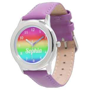 Regenbogen-Mädchen-personalisierte niedliche Armbanduhr