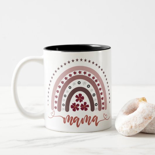 Regenbogen-Mama Grafik Retro-Design Tasse (Mit Donut)