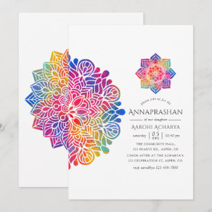 Regenbogen-Mandala-Annaprashan-Erst-Reis-Zeremonie Einladung