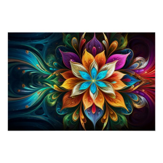 Regenbogen-Mandala-Blume Poster (Vorderseite)