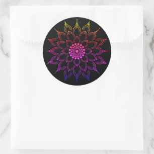 Regenbogen-Mandala-Blume  Runder Aufkleber