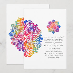 Regenbogen-Mandala indische Hochzeit Einladung