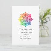 Regenbogen-Mandala indische Hochzeit Save The Date (Stehend Vorderseite)