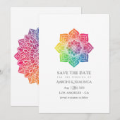 Regenbogen-Mandala indische Hochzeit Save The Date (Vorne/Hinten)
