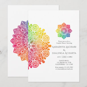 Regenbogen-Mandala-Indische-Paare-Spritzparty Einladung