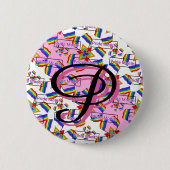 Regenbogen-Mandala-Pride-Monogramm - Lebendige Geo Button (Vorderseite)