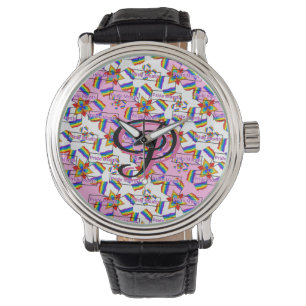 Regenbogen-Mandala-Stolz-Monogramm - Lebendige Geo Armbanduhr