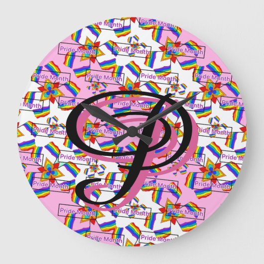Regenbogen-Mandala-Stolz-Monogramm - Lebendige Geo Große Wanduhr (Vorderseite)