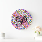 Regenbogen-Mandala-Stolz-Monogramm - Lebendige Geo Große Wanduhr (Zuhause)