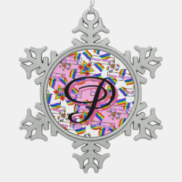 Regenbogen-Mandala-Stolz-Monogramm - Lebendige Geo Schneeflocken Zinn-Ornament