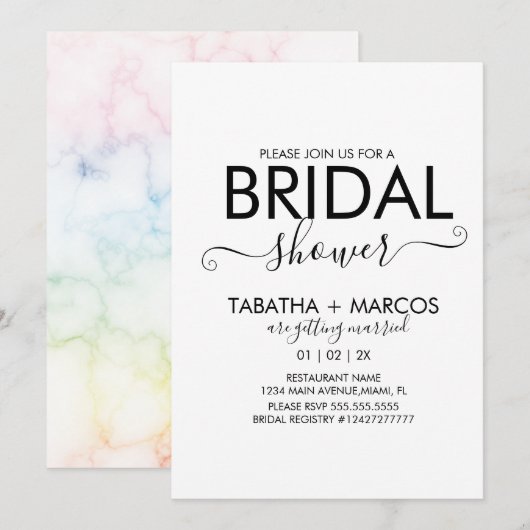 Regenbogen-Marmor-Muster-Script BRIDAL Shower Einladung (Vorne/Hinten)