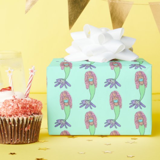 Regenbogen Meerjungfrau rosa lila grünes Schwarz,  Geschenkpapier (Geburtstagsparty)
