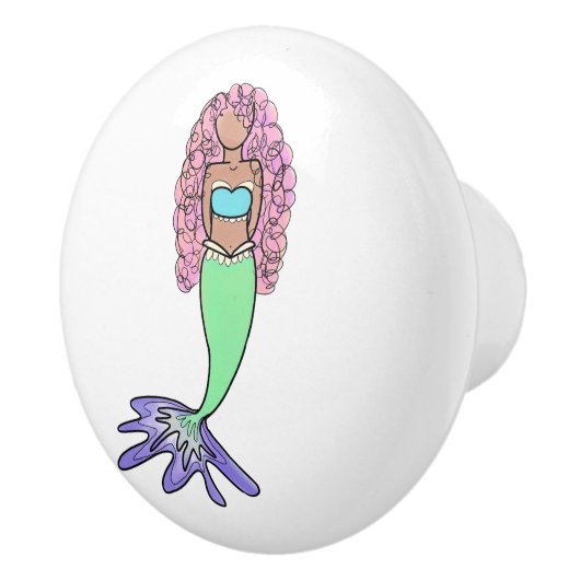 Regenbogen Meerjungfrau rosa lila grünes Schwarz, Keramikknauf (Rechts)