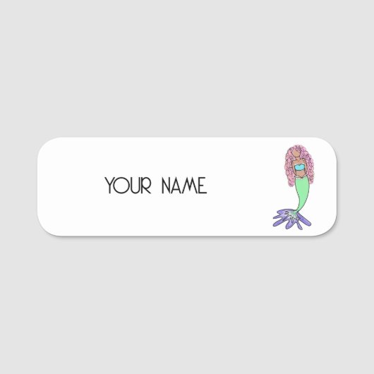 Regenbogen Meerjungfrau rosa lila grünes Schwarz,  Namensschild (Vorderseite)