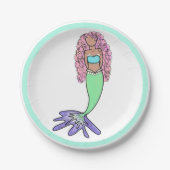 Regenbogen Meerjungfrau rosa lila grünes Schwarz, Pappteller (Vorderseite)