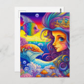 Regenbogen-Meerjungfrau und Fisch im Ozean Postkarte (Vorne/Hinten)