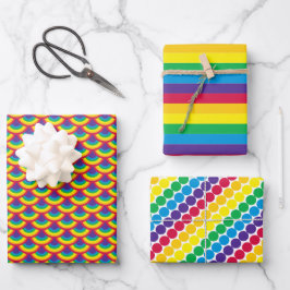 Regenbogen-Mermaid-Skalierung Streifen und Punkt Geschenkpapier Set