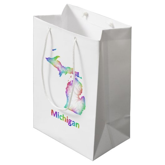 Regenbogen-Michigan-Karte Mittlere Geschenktüte (Vorderseite Schrägansicht)
