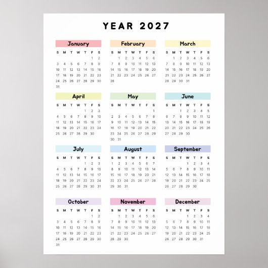 Regenbogen-Minimalist-2027-Kalenderposter Poster (Vorne)