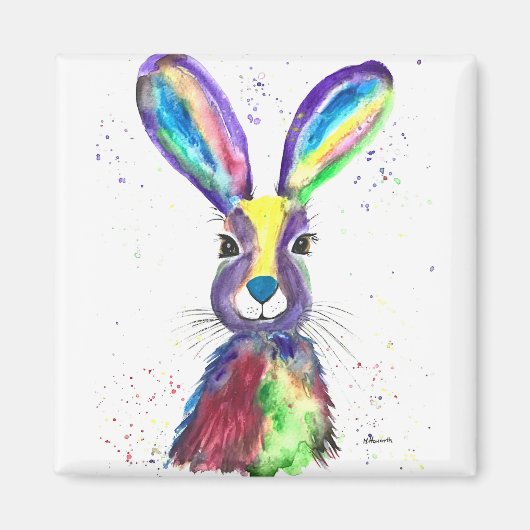 Regenbogen mit Aquarelltierarten Magnet (Vorne)