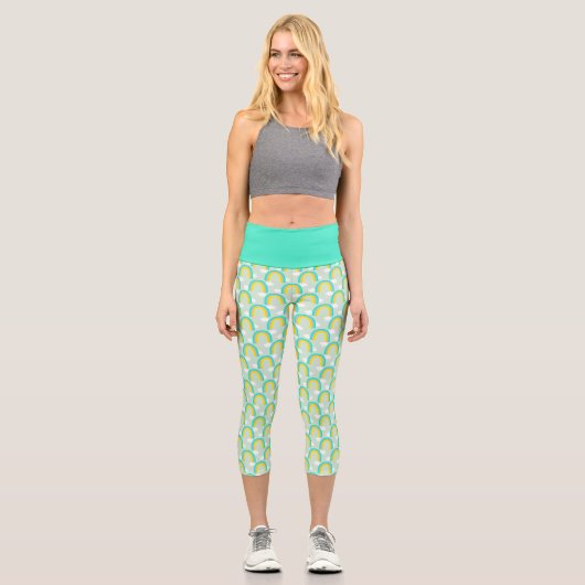 Regenbogen mit blauer Wolke Capri Leggings (Vorderseite)