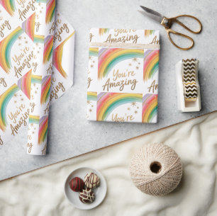 Regenbogen mit goldenem Glitter und "Du bist großa Geschenkpapier