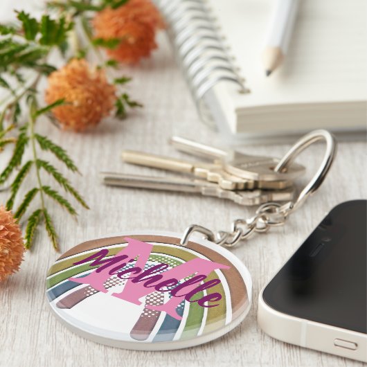 Regenbogen mit Imitaten Rustikale Papiertextur Ind Schlüsselanhänger (Vorderseite rechts)