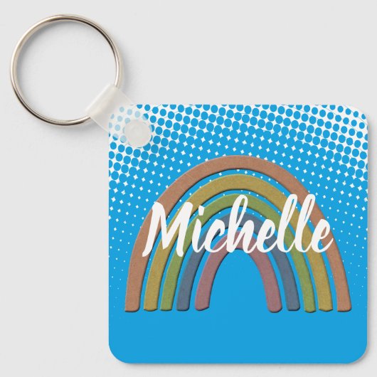 Regenbogen mit Imitaten Rustikale Papiertextur Schlüsselanhänger (Vorderseite)