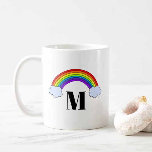 Regenbogen mit Monogramm-Initiale Kaffeetasse (Mit Donut)