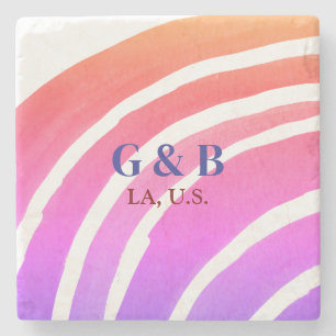 Regenbogen mit Namen des Paares und Ort der Stadt  Steinuntersetzer