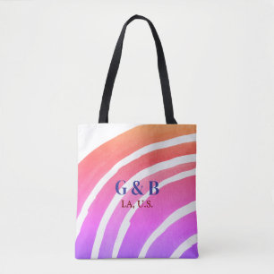 Regenbogen mit Namen des Paares und Ort der Stadt  Tasche