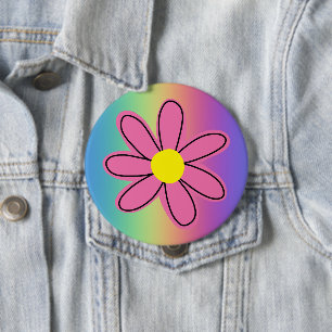 Regenbogen mit rosa Blume Button