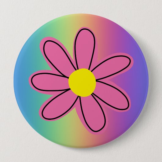 Regenbogen mit rosa Blume Button (Vorderseite)