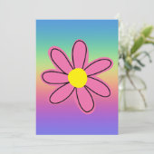 Regenbogen mit rosa Blume Einladung (Stehend Vorderseite)