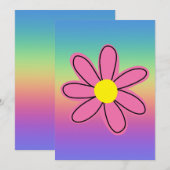 Regenbogen mit rosa Blume Einladung (Vorne/Hinten)