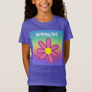 Regenbogen mit rosa Blume Geburtstagskind T-Shirt