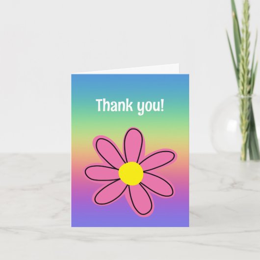 Regenbogen mit rosa Blume Leere Dankeskarte (Vorderseite)