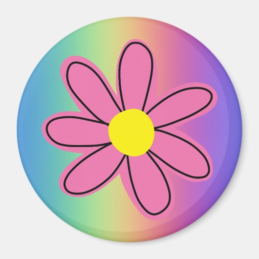 Regenbogen mit rosa Blume Magnet (Vorne)