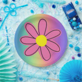 Regenbogen mit rosa Blume Papierplatte Pappteller (Party)