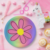 Regenbogen mit rosa Blume Papierplatte Pappteller (Party)