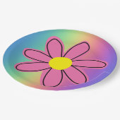 Regenbogen mit rosa Blume Papierplatte Pappteller (Schrägansicht)