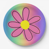 Regenbogen mit rosa Blume Papierplatte Pappteller (Vorderseite)
