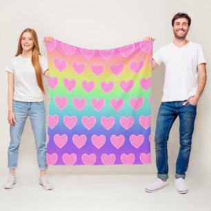 Regenbogen mit rosa Herzen Fleecedecke
