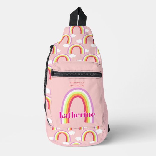 Regenbogen mit rosa Wolke Crossbody Bag (Vorderseite)