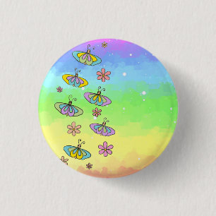 Regenbogen mit Schmetterlingen Button