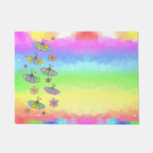 Regenbogen mit Schmetterlingen Fußmatte