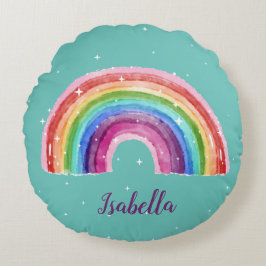 Regenbogen mit Sternchen | personalisierbares  Rundes Kissen