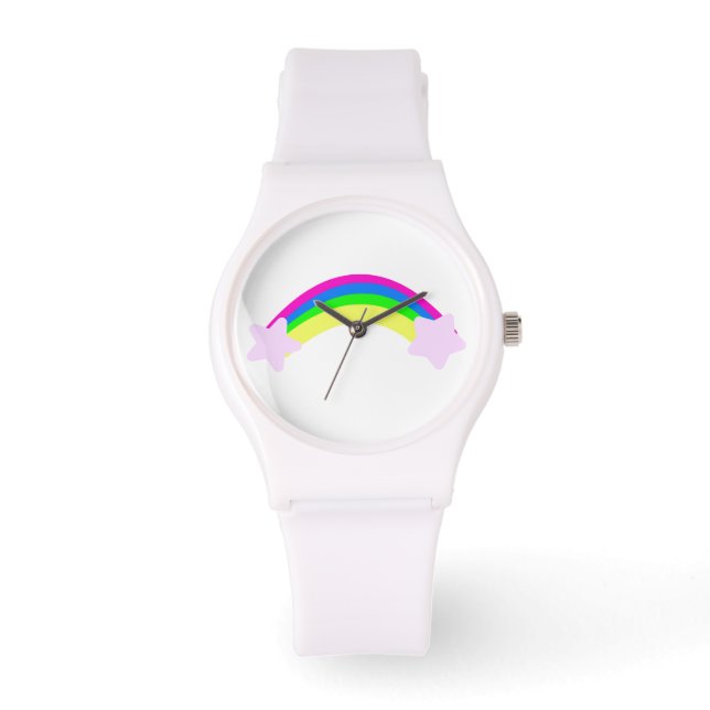 Regenbogen mit Sternen Armbanduhr (Vorderseite)